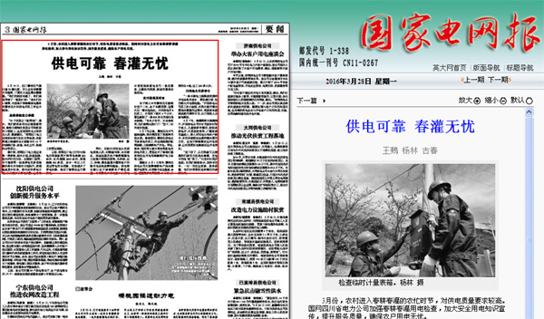 《国家电网报》：供电可靠 春灌无忧 