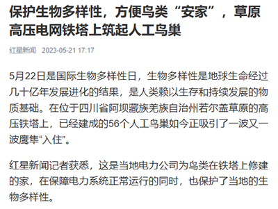 红星新闻：保护生物多样性，方便鸟类&ldquo;安家&rdquo;，草原高压电网铁塔上筑起人工鸟巢1.png